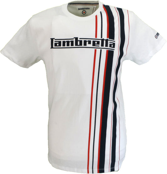 Lambretta Mens White Striped Retro T Shirt