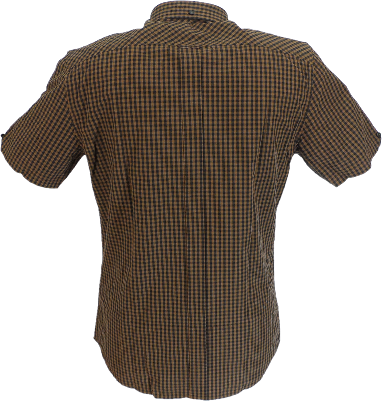 قمصان Ben Sherman للرجال ذات مربعات قطنية سوداء/بنية بأكمام قصيرة...
