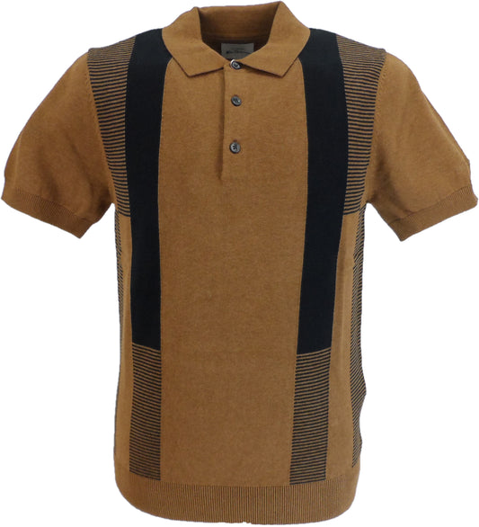 Ben Sherman Ginger Brown Knitted Intarsia Mod Polo Shirt