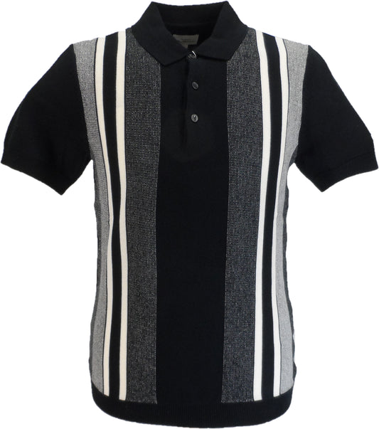 Ben Sherman Black Knitted Striped Mod Polo Shirt
