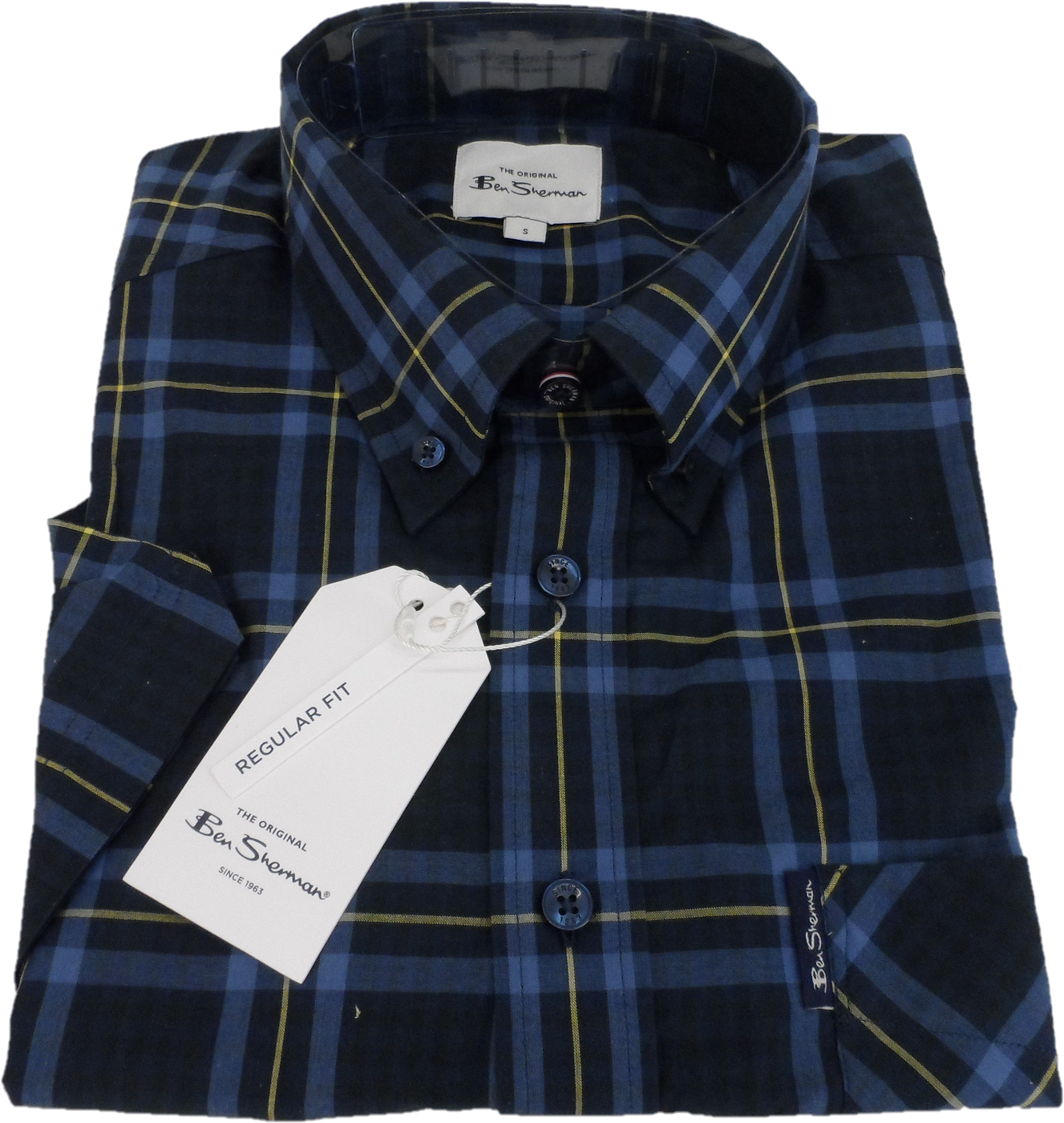 Ben Sherman Mens Dark Navy Big Check Short Sleeved Shirt