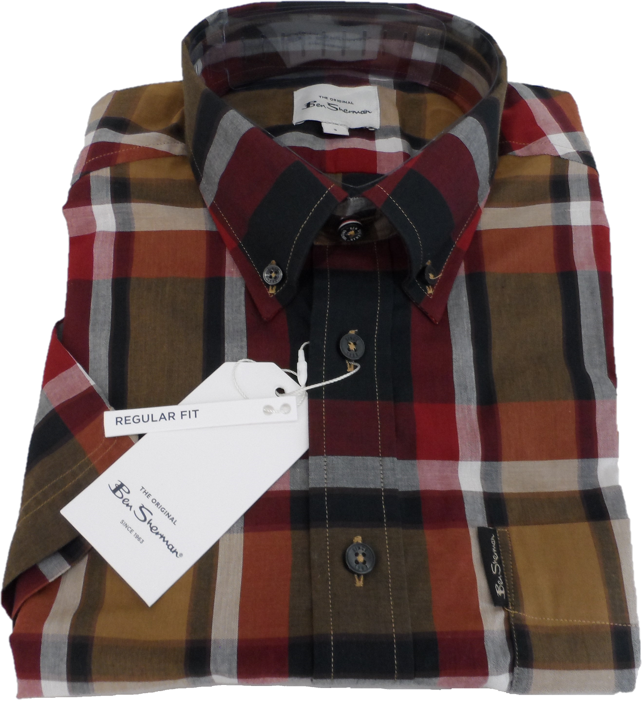 Ben Sherman Mens Red Big Check Short Sleeved Shirt