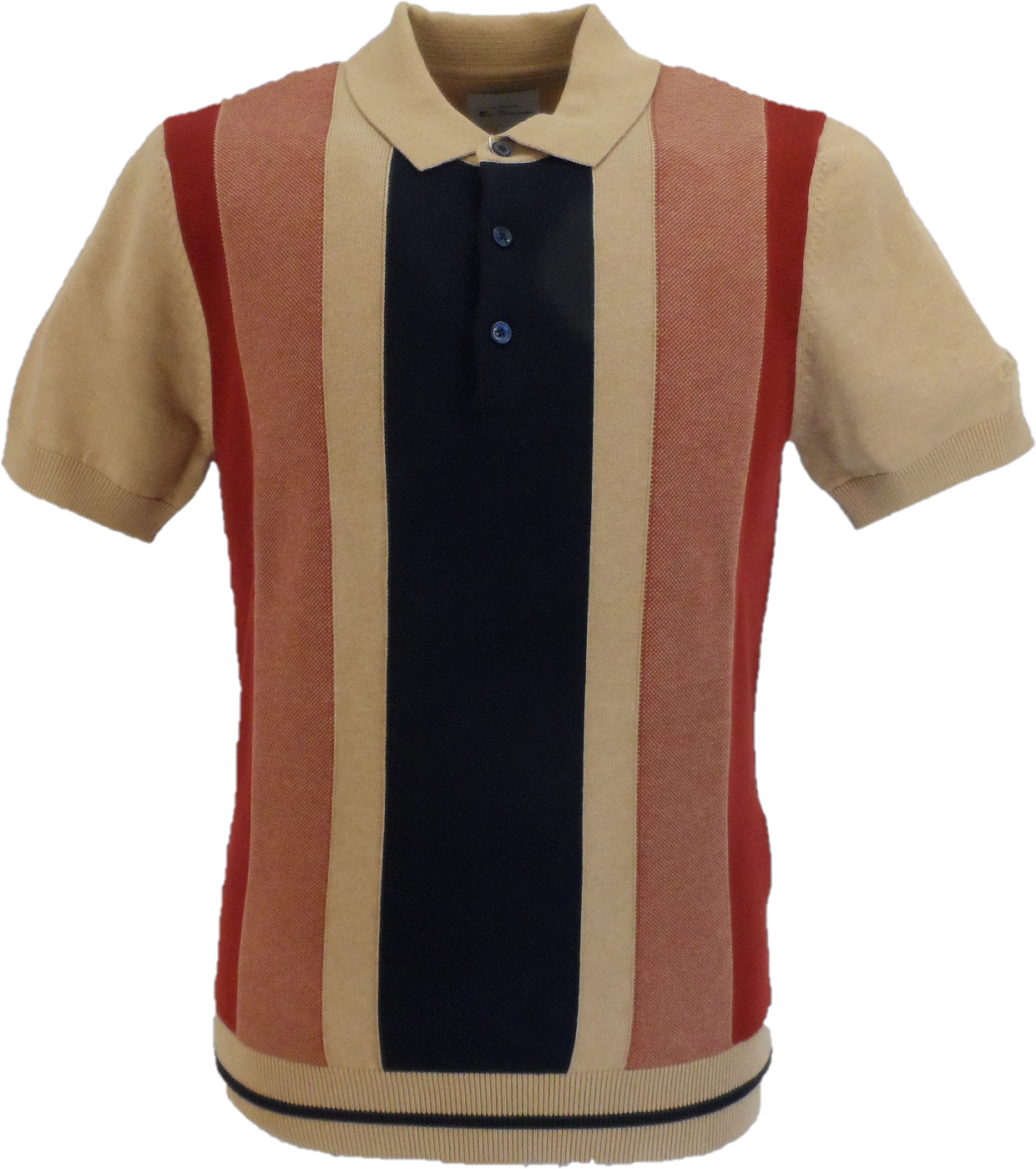 Ben Sherman Stone Knitted Striped Mod Polo Shirt