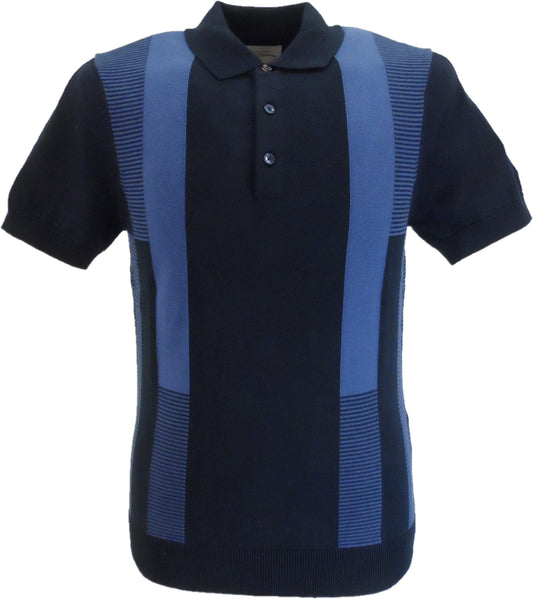Ben Sherman Navy Blue Knitted Stripe Intarsia Polo Shirt