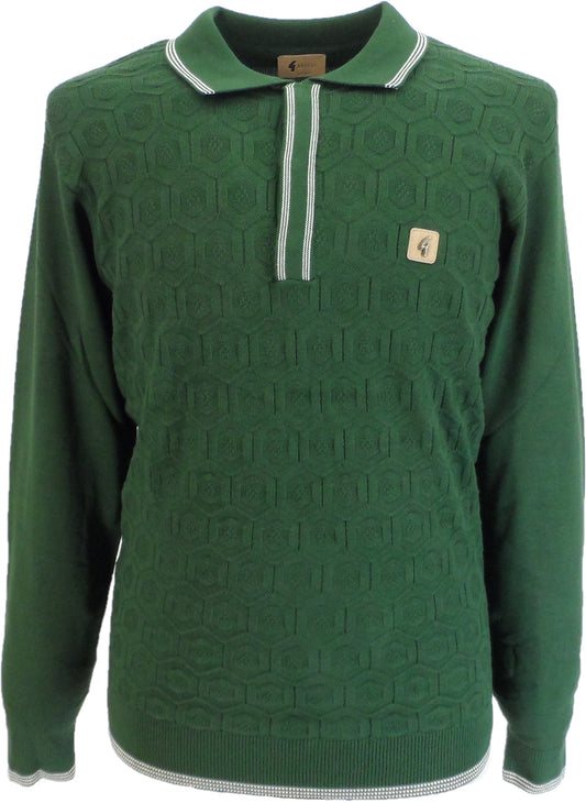 Gabicci polo tricoté rétro texturé vert forêt pour homme