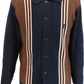 Gabicci Mens Navy Blue Textured Stripe Button Up Retro Knitted Cardigan