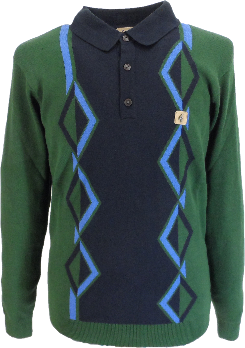 Gabicci Mens Forest Green Diamond Stripe Knitted Polo