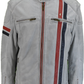 Gabicci Mens White/Blue/Red Leather Rally Jacket