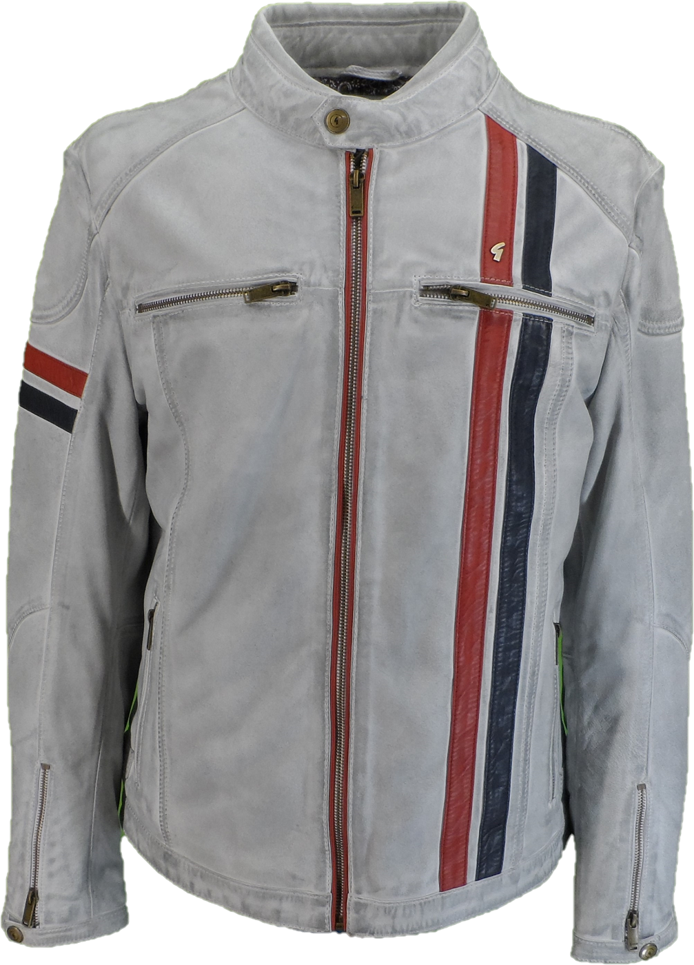 Gabicci veste de rallye en cuir blanc/bleu/rouge pour homme