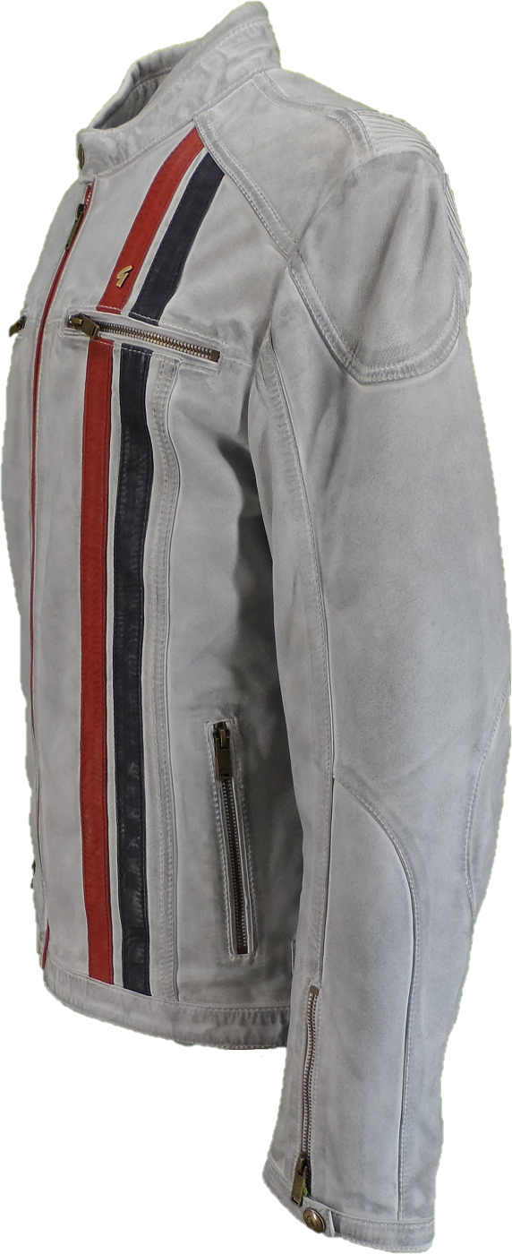 Gabicci veste de rallye en cuir blanc/bleu/rouge pour homme