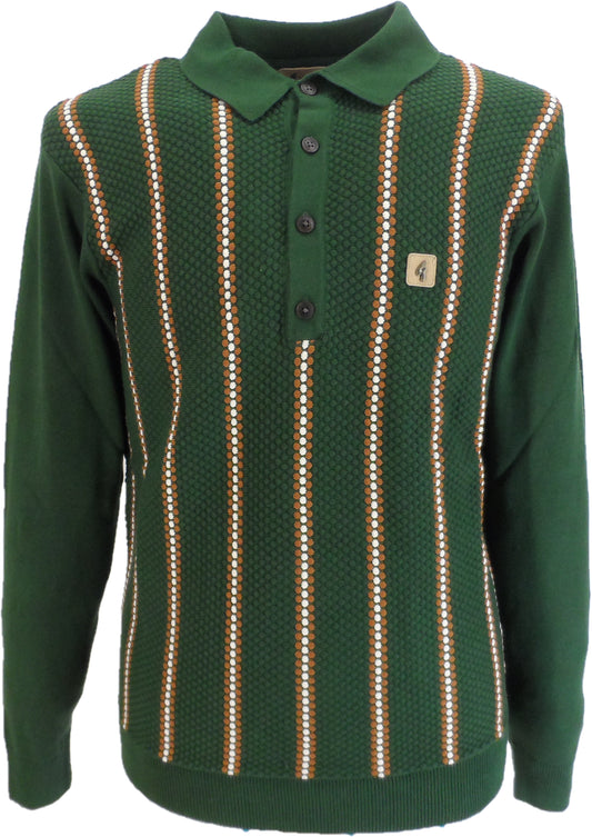 Gabicci polo tricoté rétro multi-texturé vert forêt pour hommes