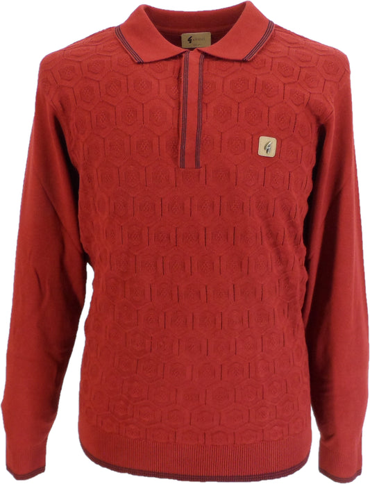 Gabicci polo tricoté rétro texturé rouge rosso pour homme