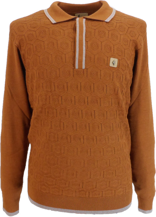 Polo da uomo Gabicci in maglia retrò con texture geotoffee toffee