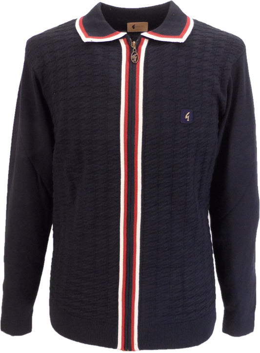 Gabicci Mens Navy Blue Textured Zip Up Retro Knitted Cardigan
