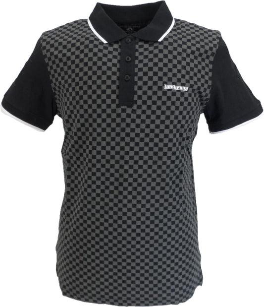 Lambretta Mens Black Checkerboard Polo Shirts