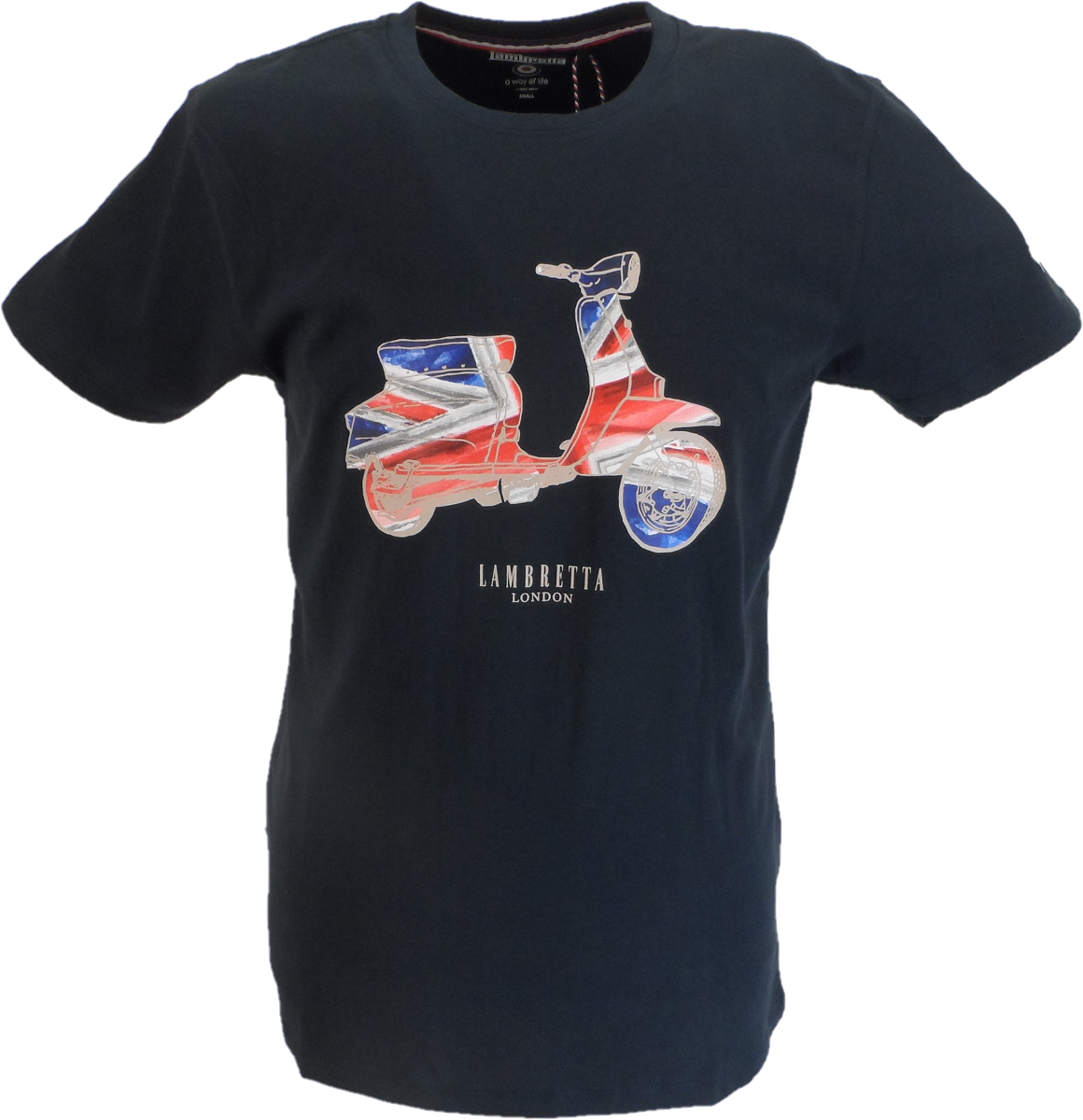 Lambretta Herren-T-Shirt „Union Jack Scooter“ in Marineblau im Retro-Stil
