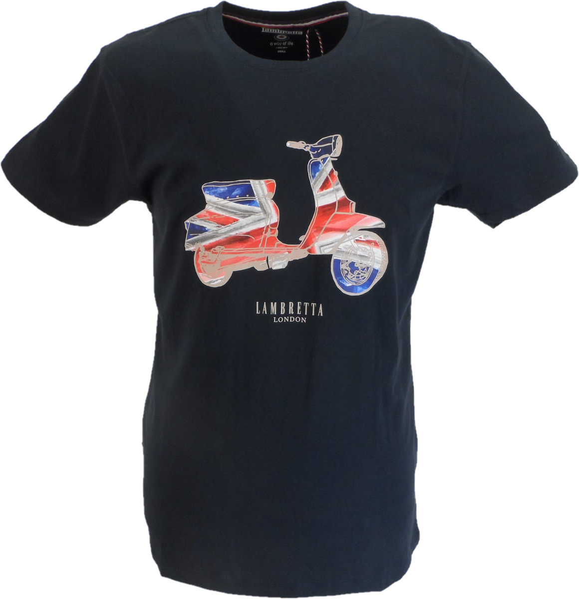 Lambretta maglietta retrò da uomo blu navy con Union Jack