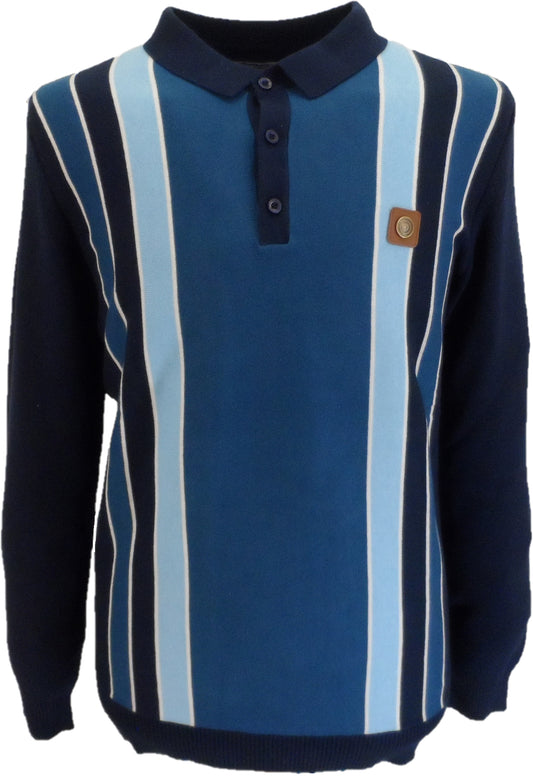 Marineblau gestreiftes Strick-Poloshirt für Herren Lambretta