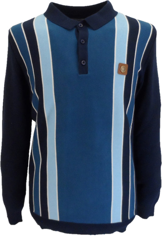 Lambretta Mens Navy Blue Striped Knitted Polo Shirt