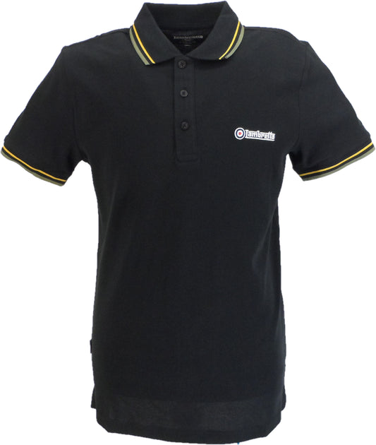 Lambretta Mens Black/Gold/Green Retro Target Logo 100% Cotton Polo Shirts