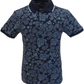 Ska & Soul Mens Navy Paisley Pique Polo 100% Cotton Polo Shirt