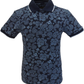 Ska & Soul Marineblaues Paisley-Piqué-Poloshirt für Herren aus 100 % Baumwolle