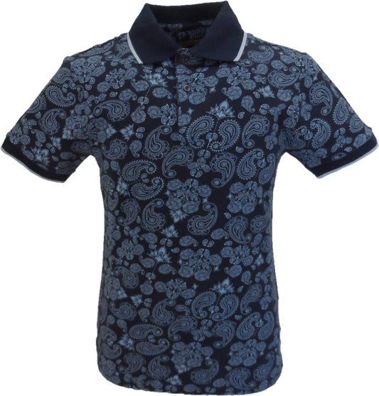 Ska & Soul Mens Navy Paisley Pique Polo 100% Cotton Polo Shirt