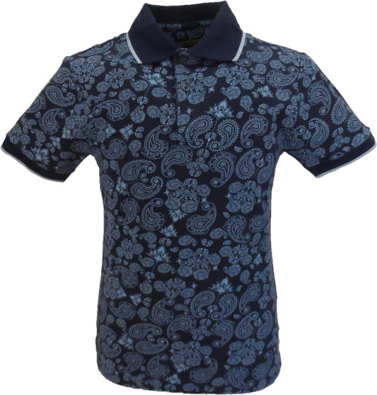 Ska & Soul Herre Navy Paisley Pique Polo 100% Bomuld Poloshirt