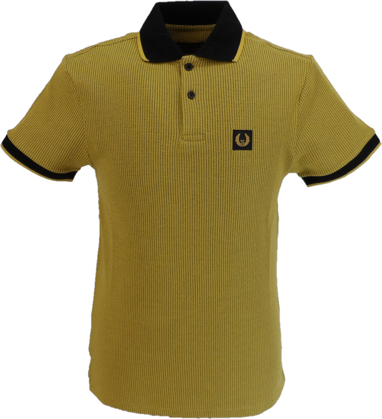 Ska & Soul Mens Mustard Yellow Waffle Knit Polo Shirt