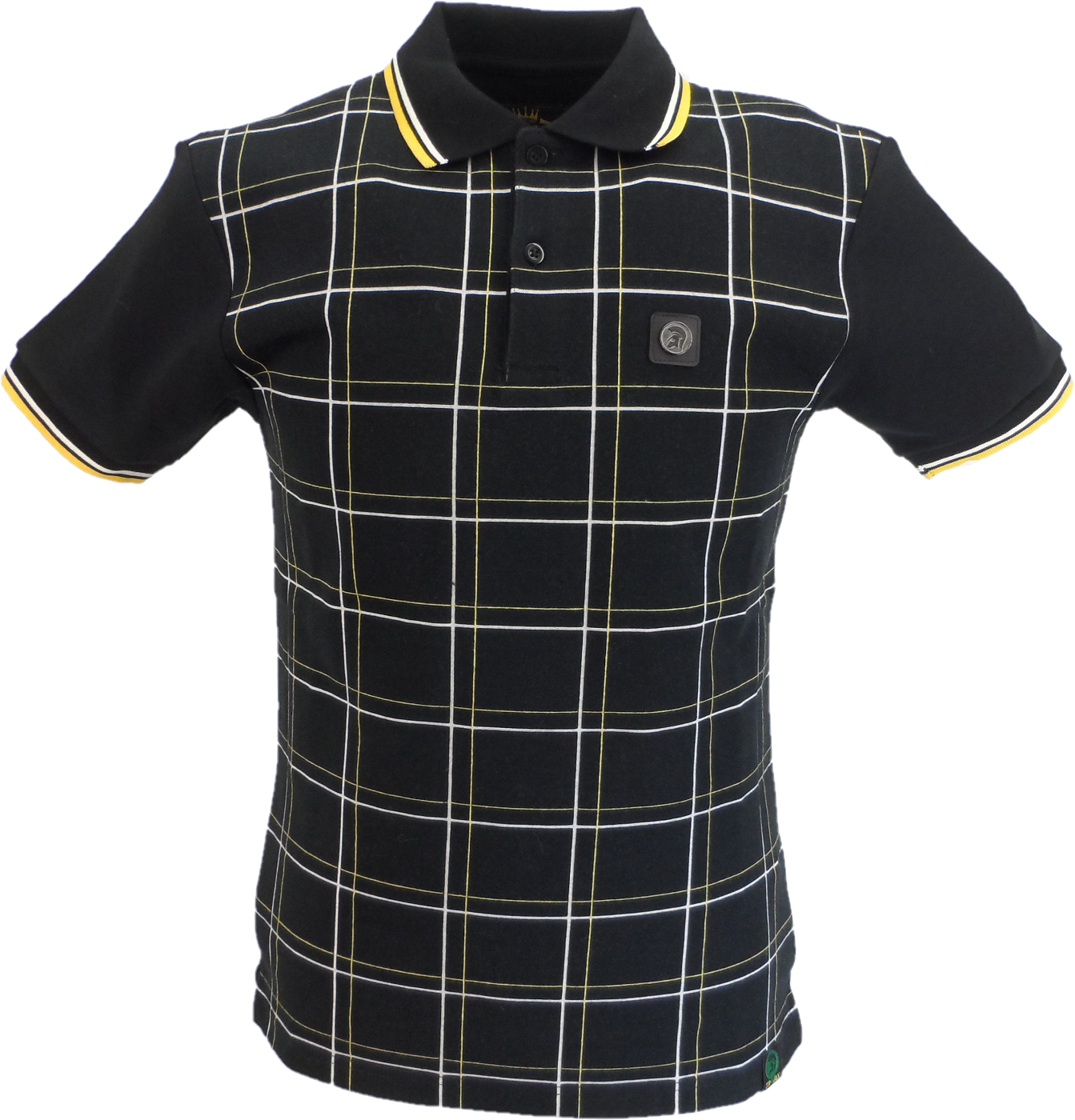 Trojan Mens Black Check Panel Polo Polo Shirt