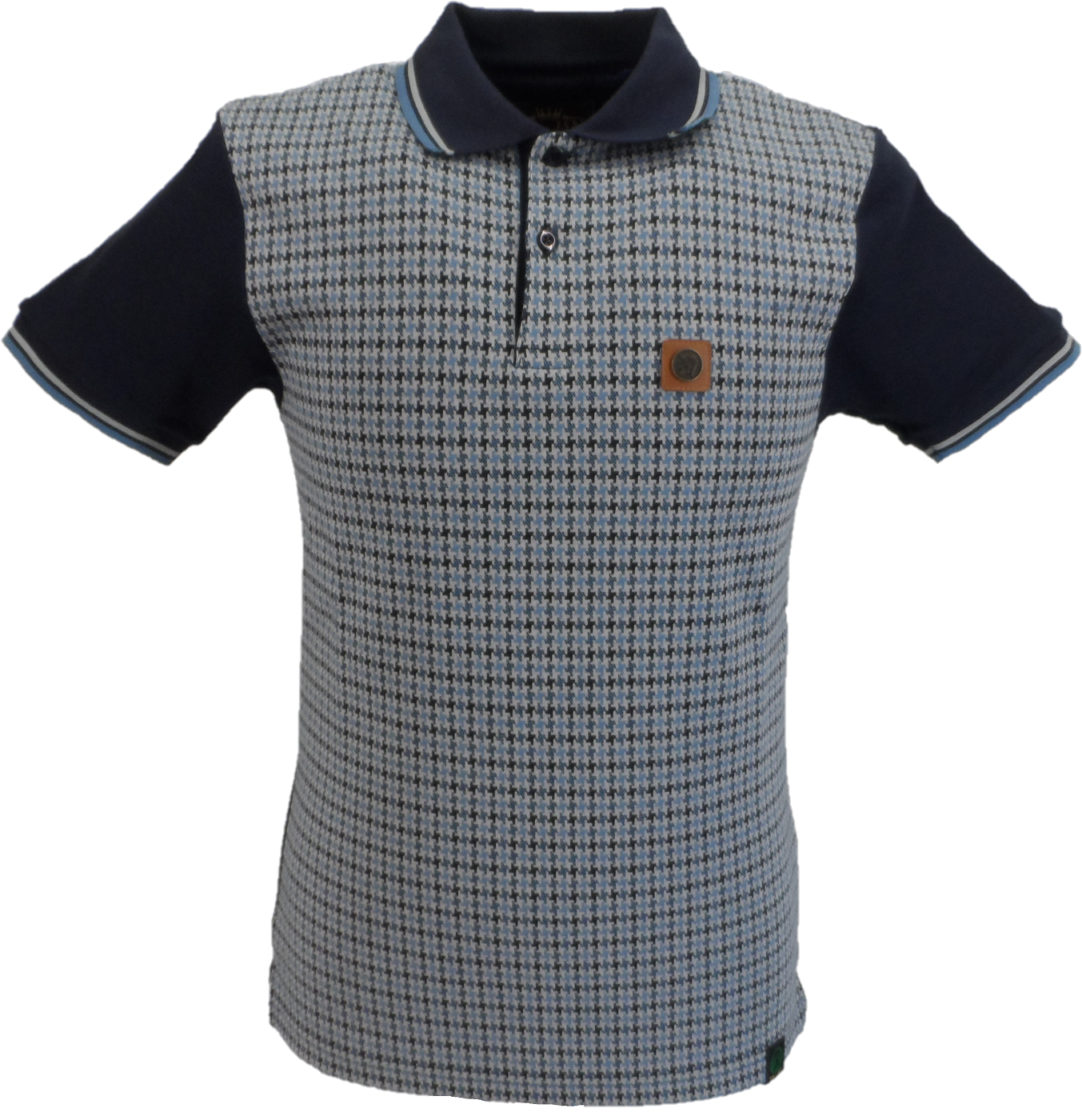 Trojan Mens Navy Blue Houndstooth Panel Polo Shirt