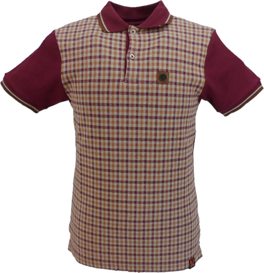 Trojan Mens Red Port Gingham Check Panel Polo Polo Shirt