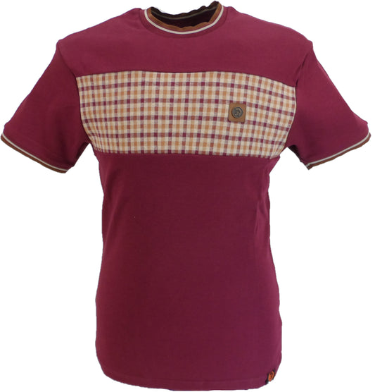 Trojan Mens Port Red Gingham Panel T Shirt