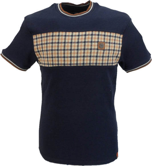 Trojan Mens Navy Blue Gingham Panel T Shirt