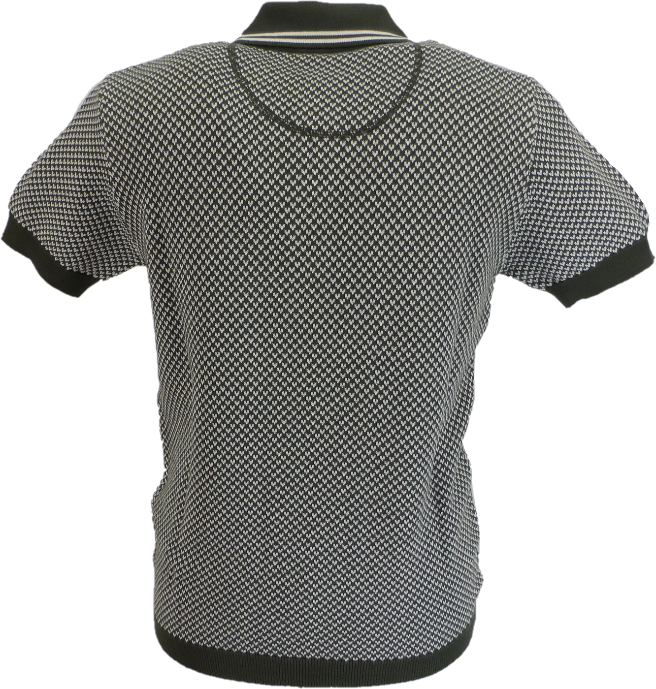 Trojan Mens Army Green Pattern Fine Gauge Knitted Polo Shirt