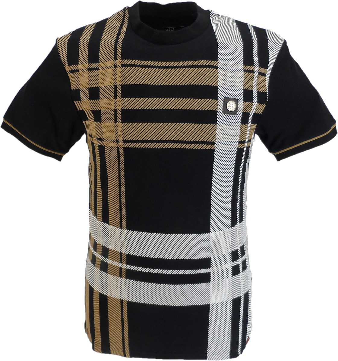 Trojan Mens Black Over Size Check T Shirt