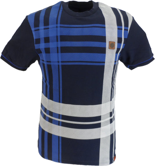 Trojan Mens Navy Blue Over Size Check T Shirt