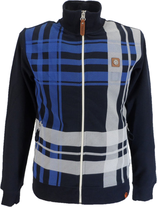 Trojan Mens Navy Blue Oversize Check Retro Track Tops