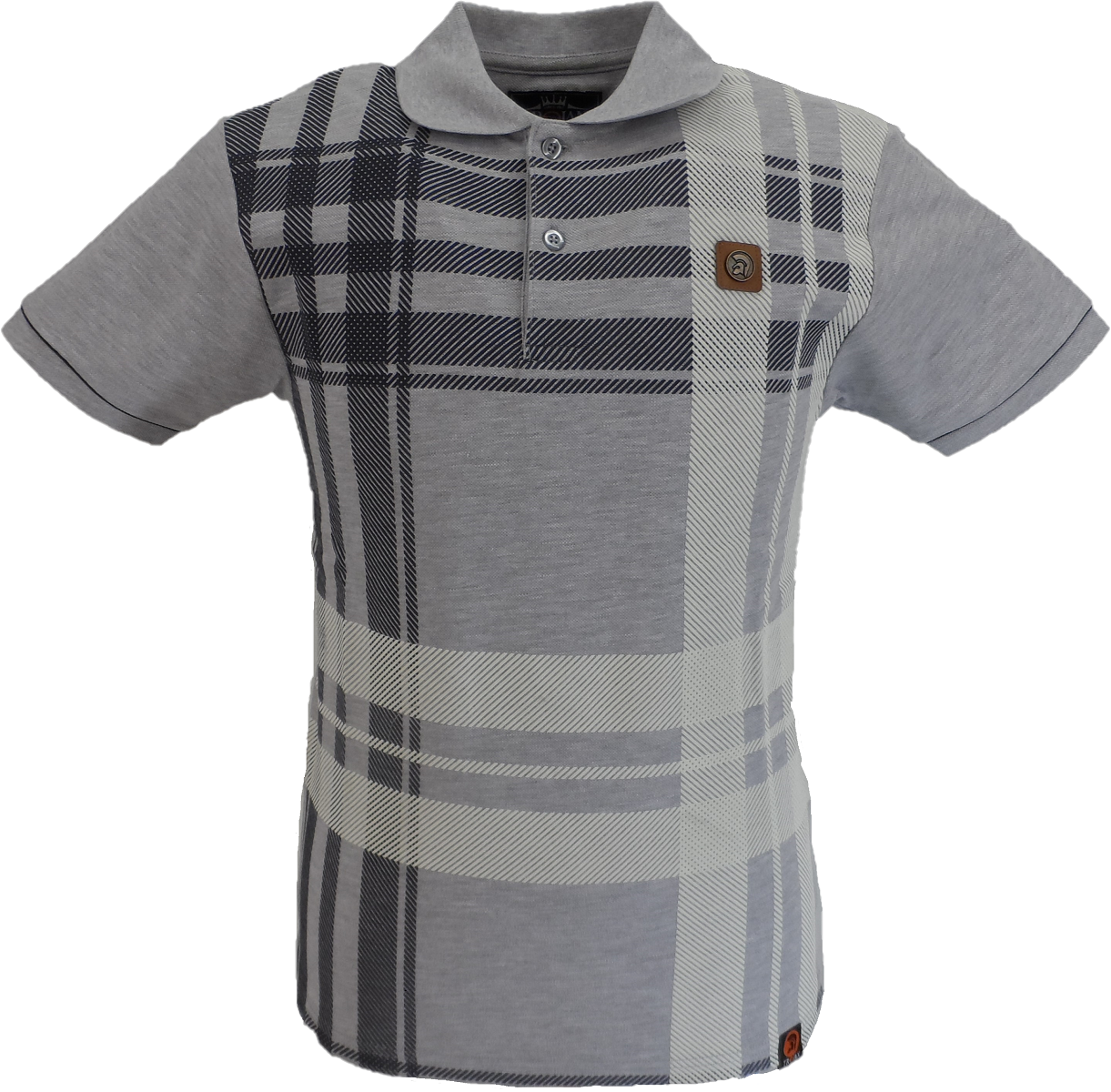 Trojan Mens Grey Over Size Check Polo Shirt