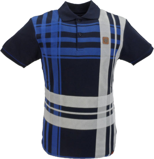 Trojan Mens Navy Blue Over Size Check Polo Shirt