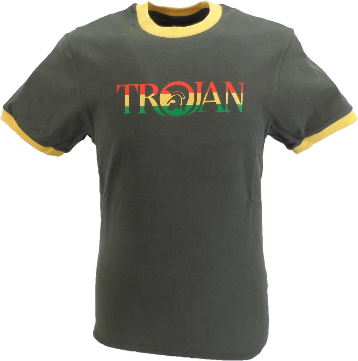 Trojan Records Mens Army Green Rasta Logo 100% Cotton Peach T-Shirt