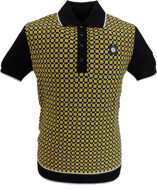 Polo tricoté en coton de jauge fine à carrés noirs pour hommes Trojan