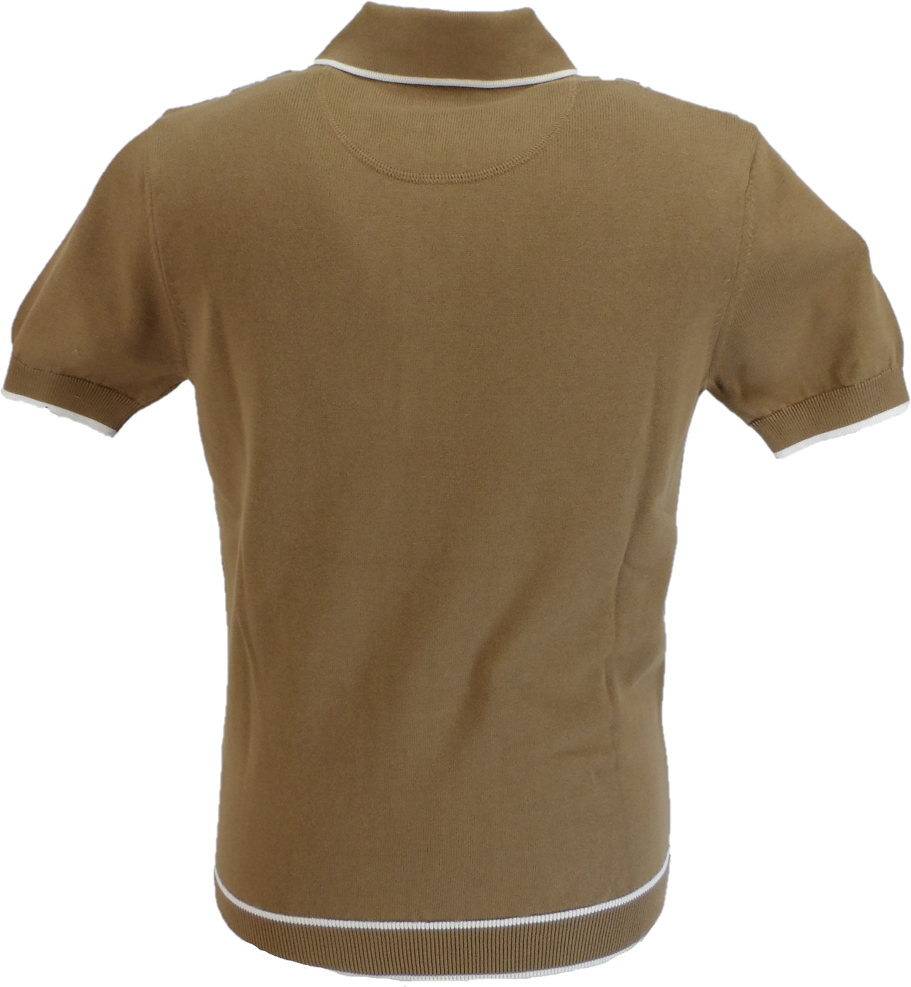 Trojan Mens Camel Brown Squares Cotton Fine Gauge Knitted Polo Shirt