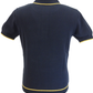 Trojan Mens Navy Blue Squares Cotton Fine Gauge Knitted Polo Shirt