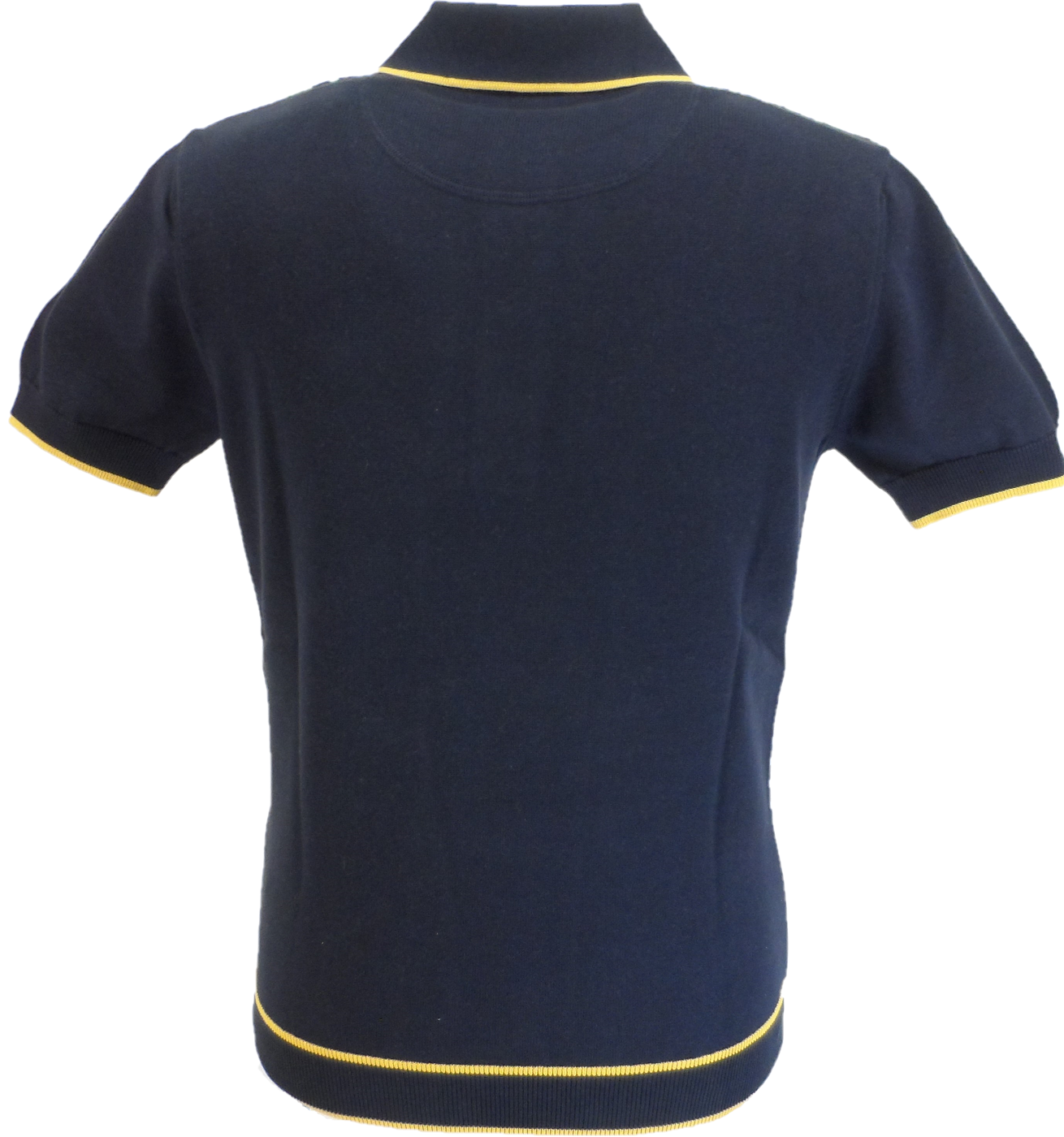 Trojan Mens Navy Blue Squares Cotton Fine Gauge Knitted Polo Shirt