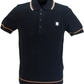 Trojan polo de punto de calibre fino texturizado en negro/naranja/blanco para hombre