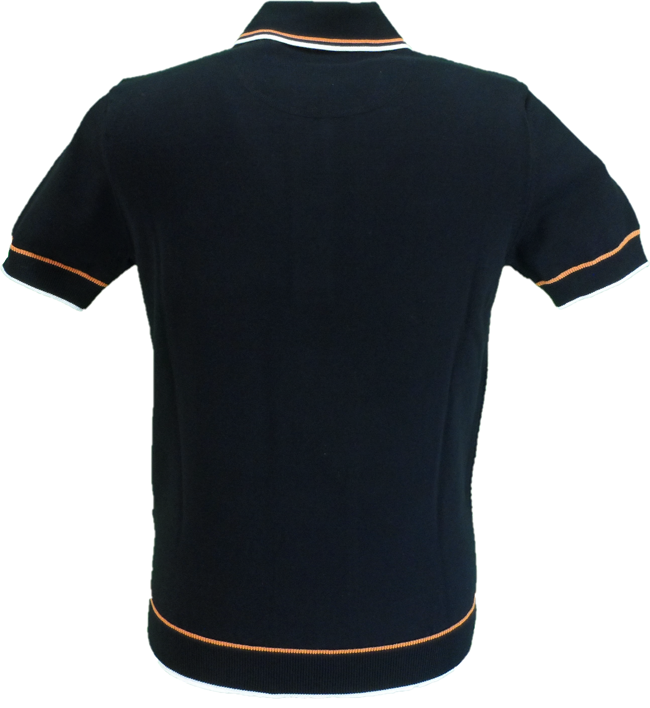 Trojan Mens Black/Orange/White Textured Fine Gauge Knitted Polo Shirt