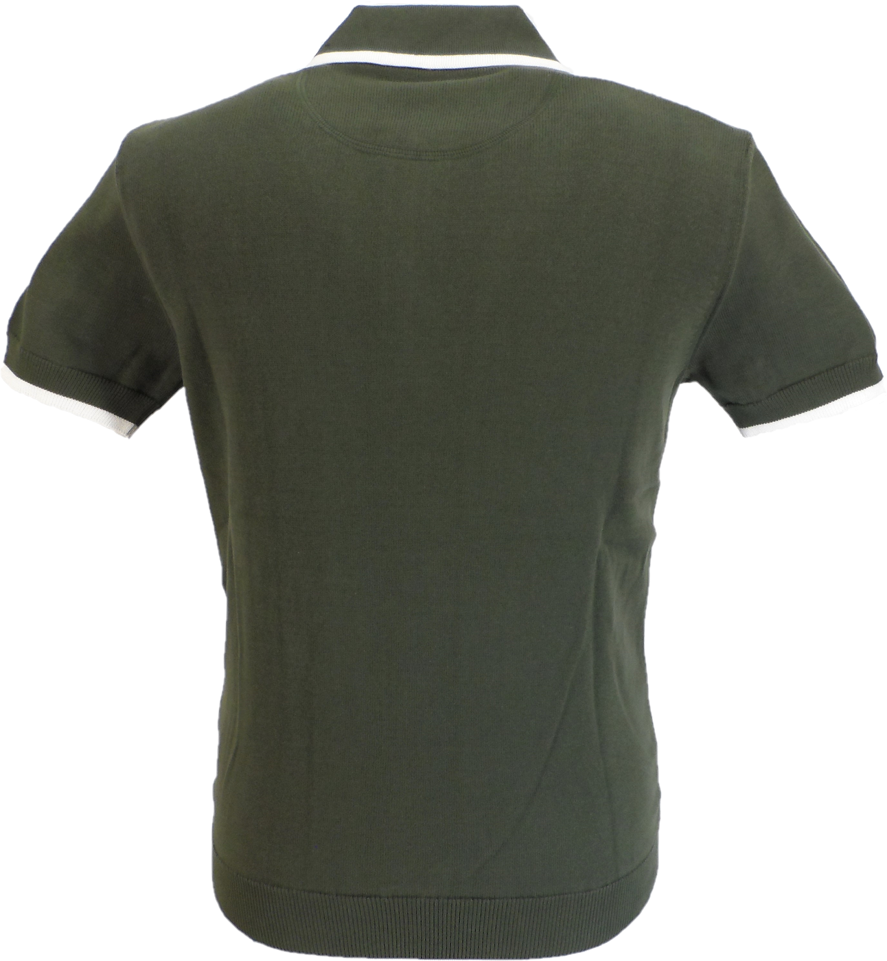 Trojan Mens Army Green Zip Stripe Fine Gauge Zipped Knitted Polo Shirt