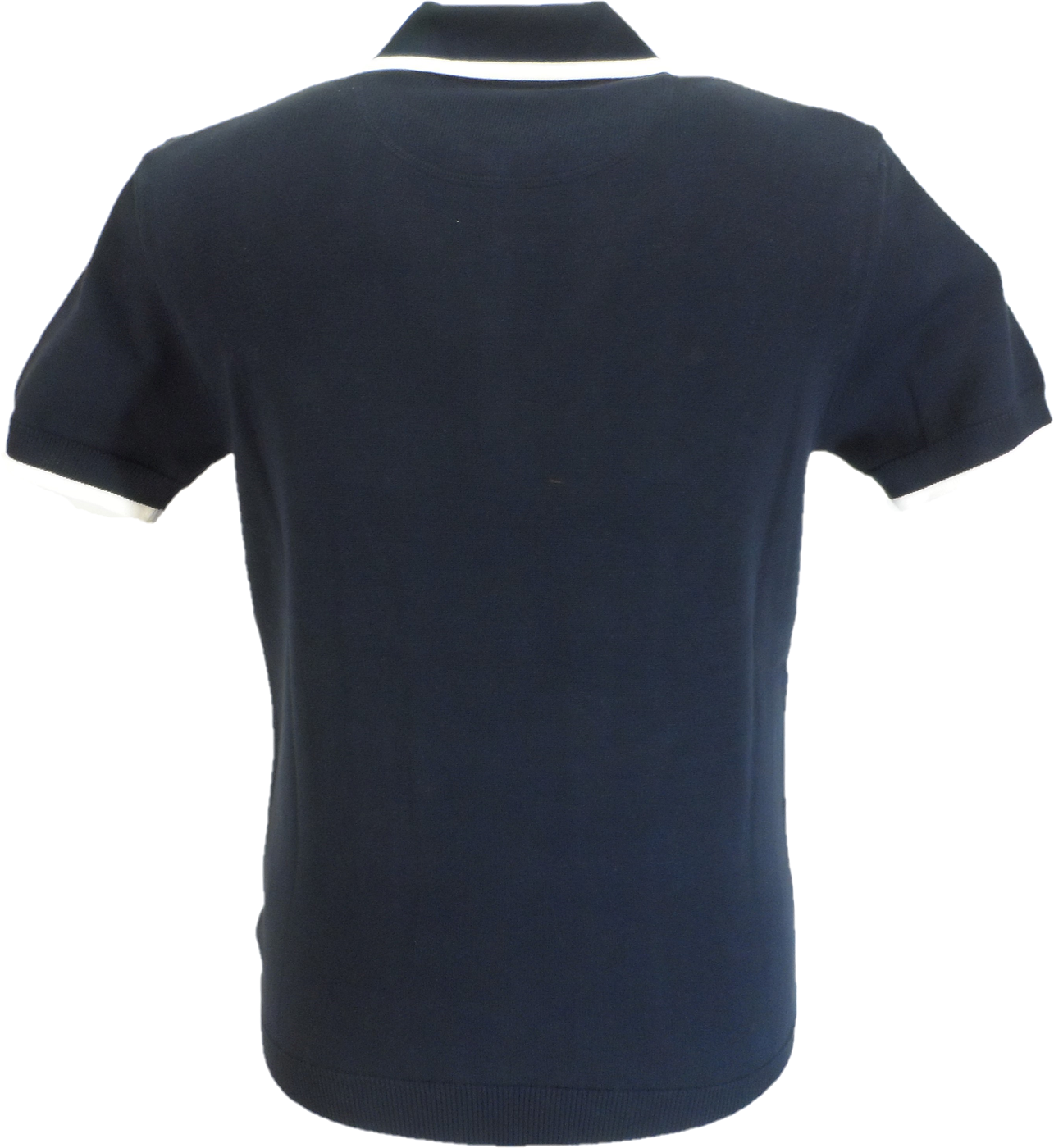 Polo da uomo in maglia con cerniera a maglie fini a righe blu navy Trojan