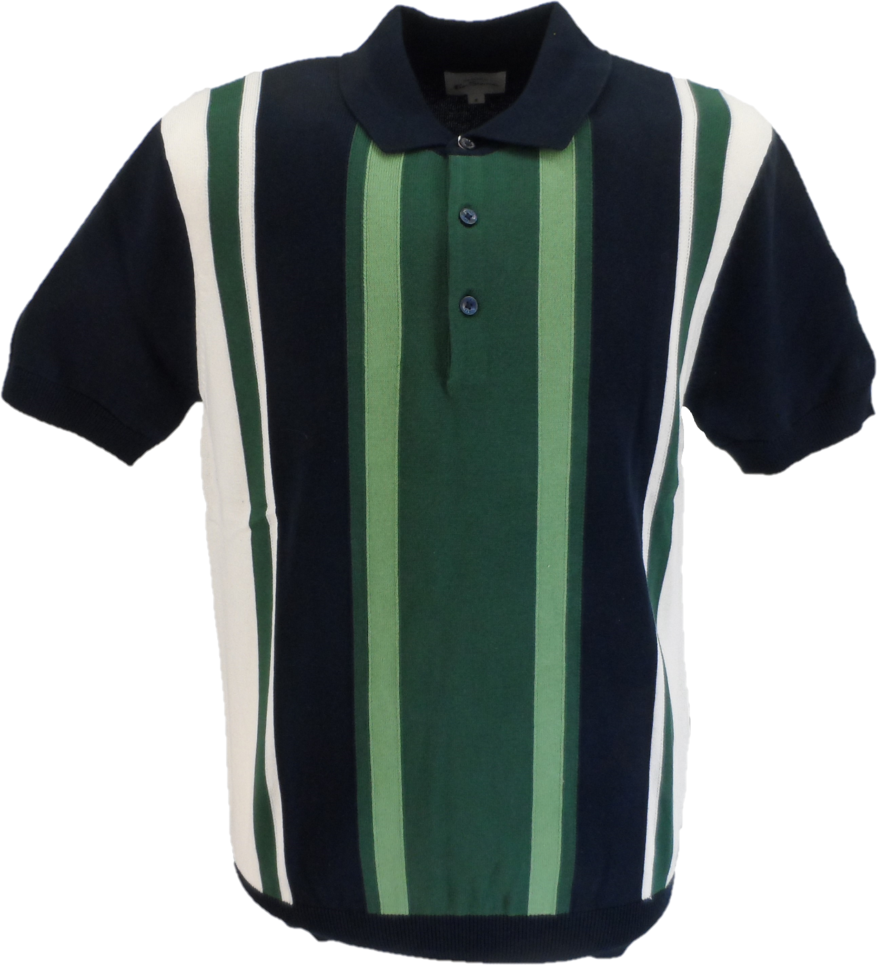 Ben Sherman Navy Blue Knitted Striped Mod Polo Shirt
